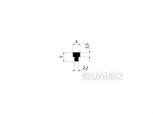 Gumový profil tvaru "T", 5x4/2,2mm, 70°ShA, EPDM, -40°C/+100°C, čierny